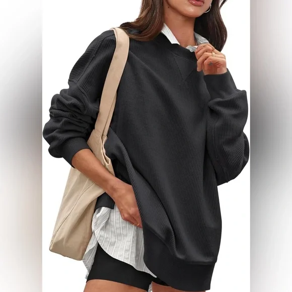 Military Green Sweatshirt Crewneck Corduroy Casual Oversized Long Sleeve Shirt - Picture 2 of 10